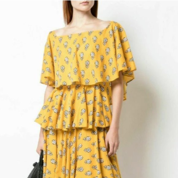 RHODE RESORT Lulu Midi Dress Yellow Floral